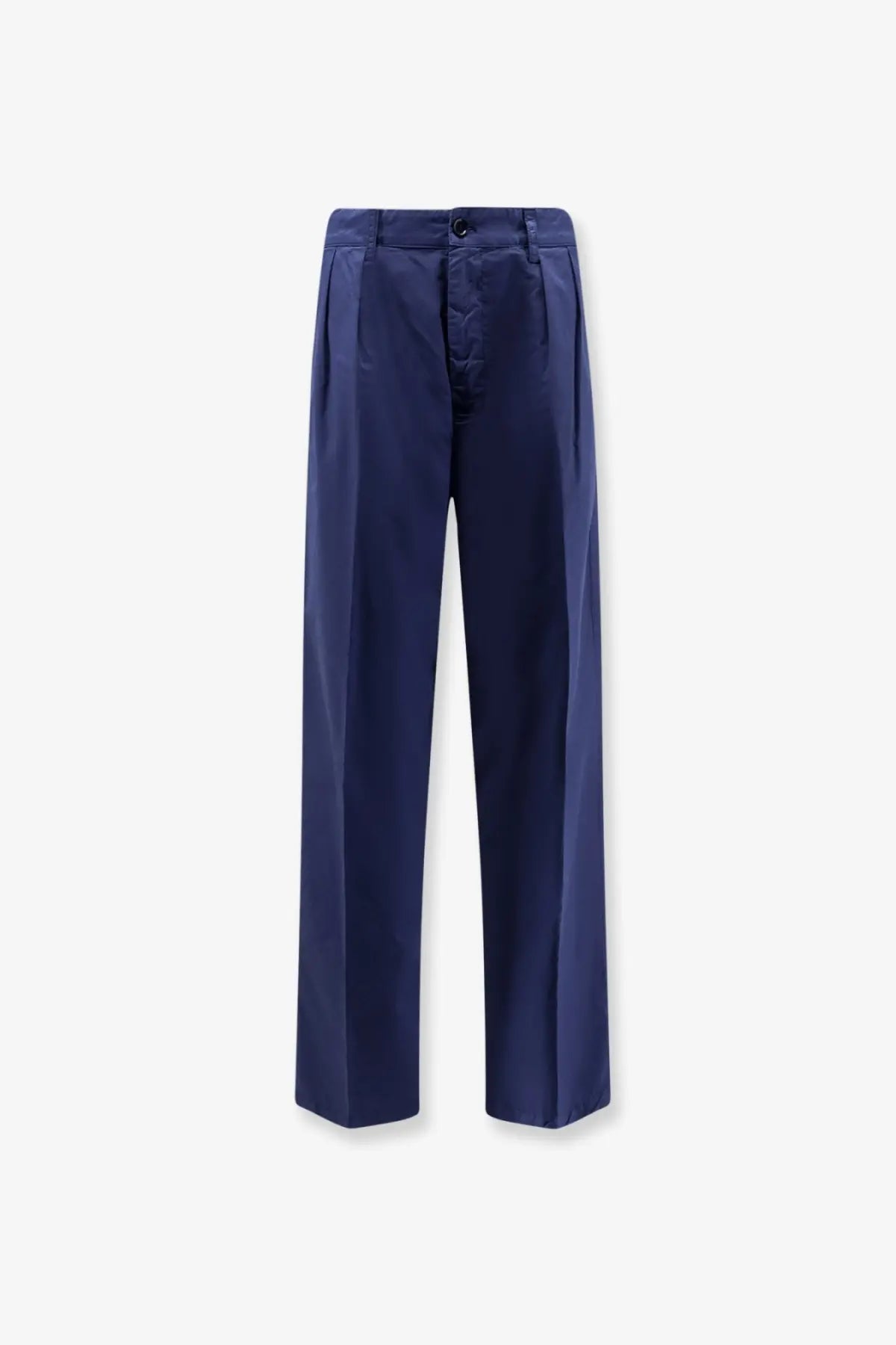 Aspesi men’s navy blue cotton wide-leg trousers with tailored fit and subtle pleats at the waistband