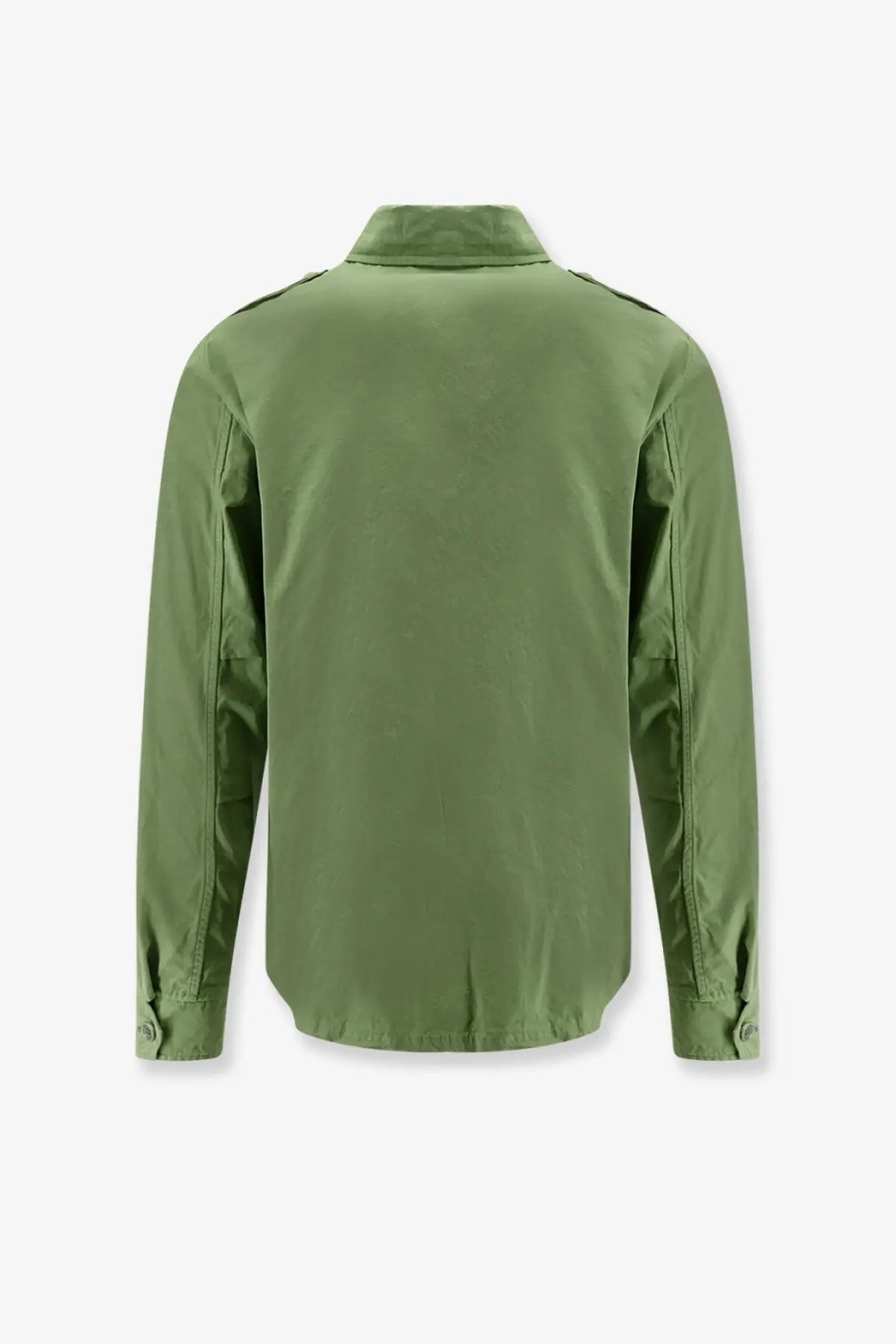 Aspesi men’s pistachio field cotton shirt with olive green military style and reinforced shoulder patches