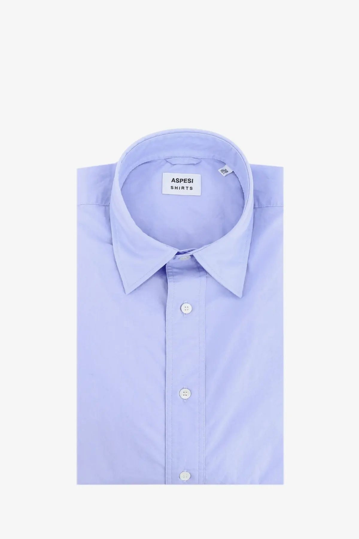 A crisp lavender aspesi men’s Fred cotton dress shirt with classic collar and white buttons