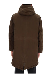 Brown hooded parka with quilted design and ribbed cuffs in aspesi mens hooded parka green product image