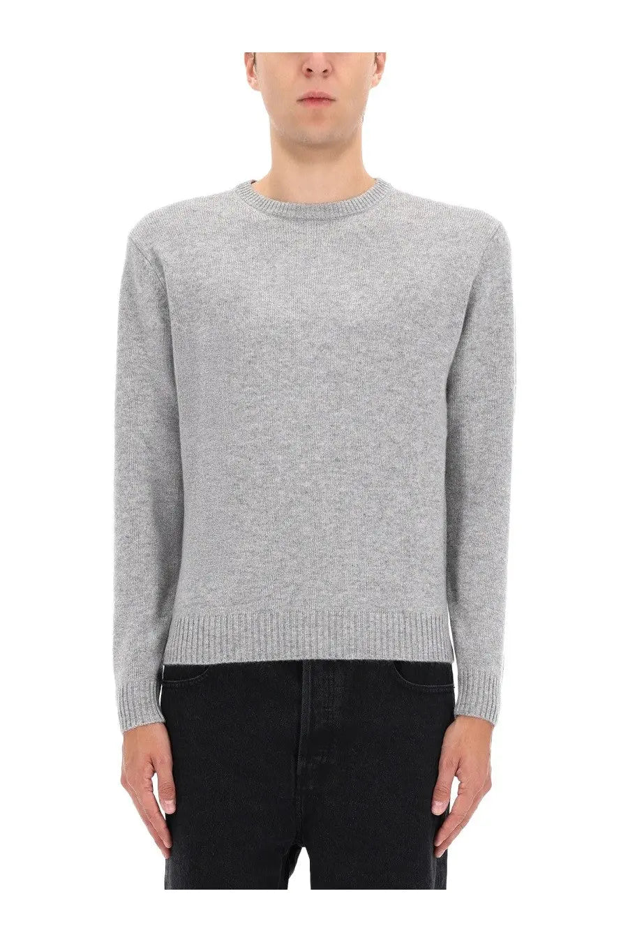 Aspesi men’s knitted sweater in soft heather gray with ribbed cuffs and hem for casual comfort