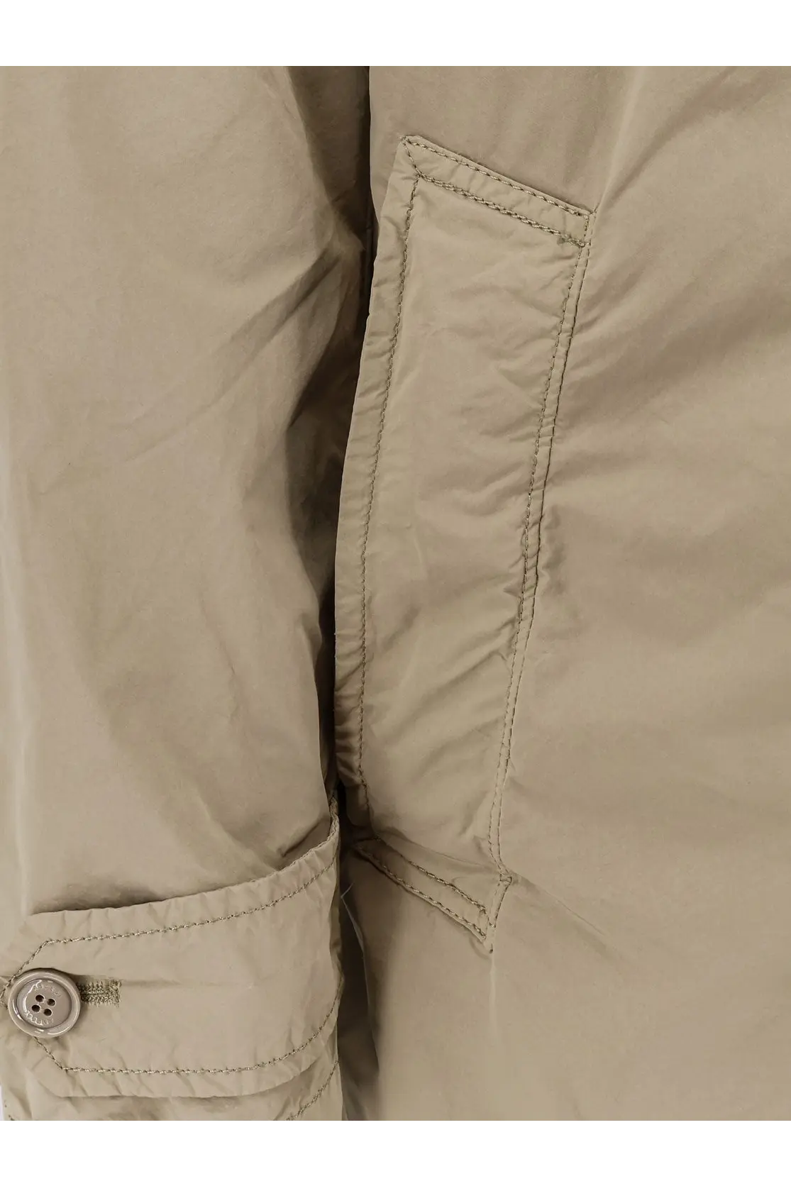 Aspesi men’s lemon raincoat beige nylon jacket with buttoned cuff and stitched pocket for lightweight protection