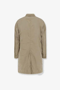 Aspesi men’s lemon raincoat beige trench coat with classic collar and long sleeves front view