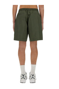 Olive green cotton ASPESI men’s Nemo Bermuda shorts with elastic waistband and side pockets