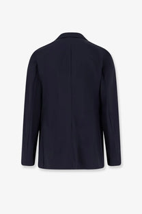 Navy blue tailored ASPESI men’s paperino stretch nylon blazer with a sleek structured silhouette and subtle seam detailing
