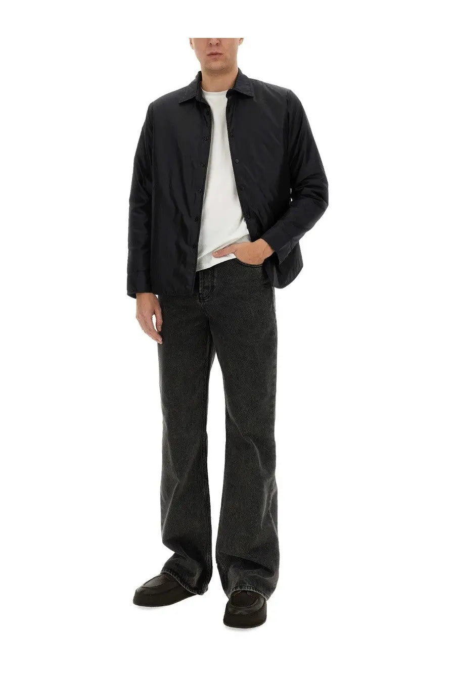 Aspesi men’s reshirt jacket black black cotton button-up shirt with classic collar and long sleeves