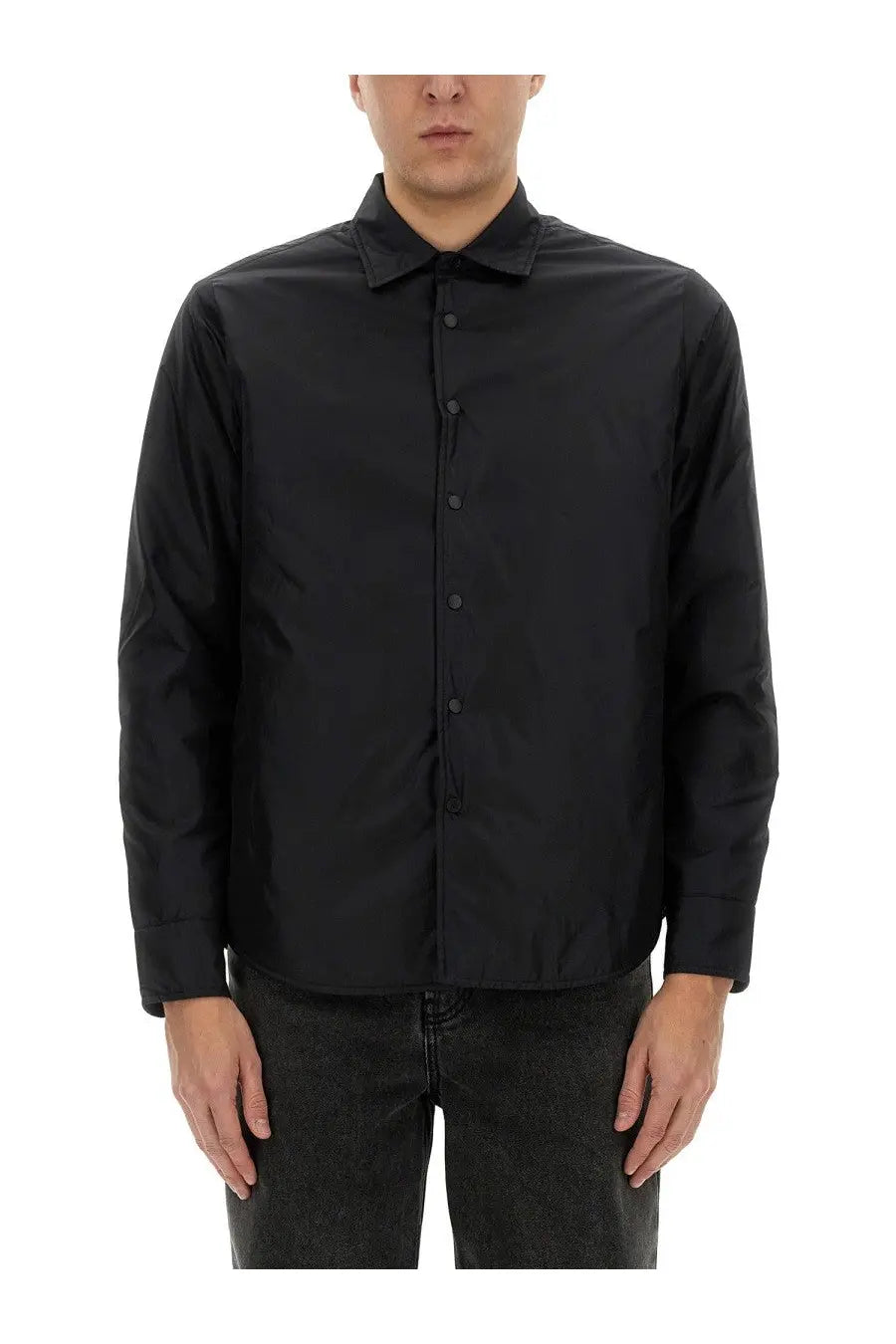Aspesi men’s reshirt jacket black long-sleeved button-up shirt with classic collar and subtle stitching details