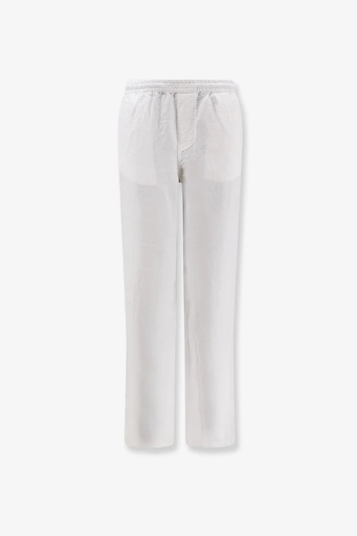 Aspesi men’s ventura white linen trousers with lightweight cotton fabric, relaxed fit, and elastic waistband