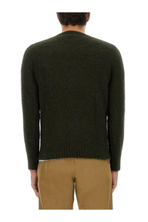 Aspesi men’s wool jersey green dark olive green knitted sweater with ribbed cuffs and hem