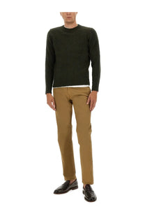 Dark green ribbed knit wool sweater with crew neck and subtle texture from aspesi mens wool jersey green collection