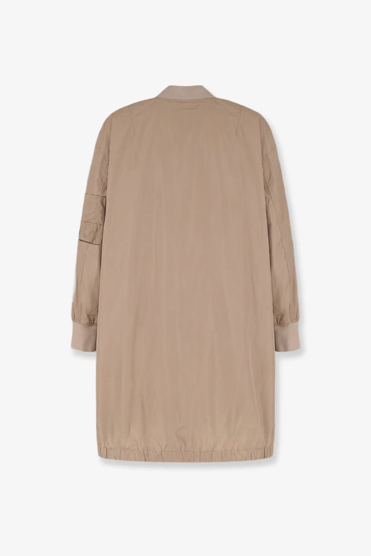 Beige Aspesi women’s Bombo nylon jacket with long sleeves and a single patch pocket on the left arm