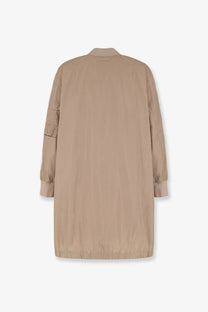 Beige Aspesi women’s Bombo nylon jacket with long sleeves and a single patch pocket on the left arm