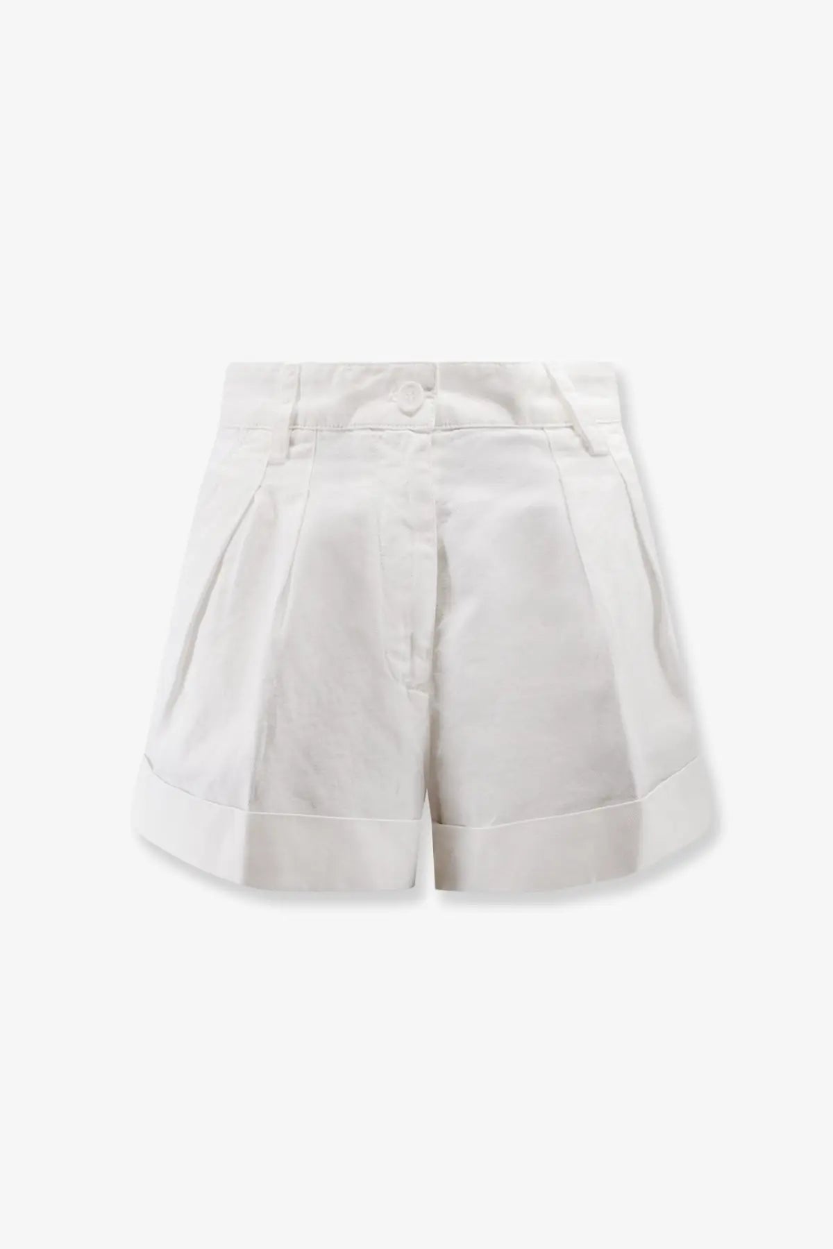 Aspesi women’s white cotton and linen shorts with button closure pleated front and rolled cuffs