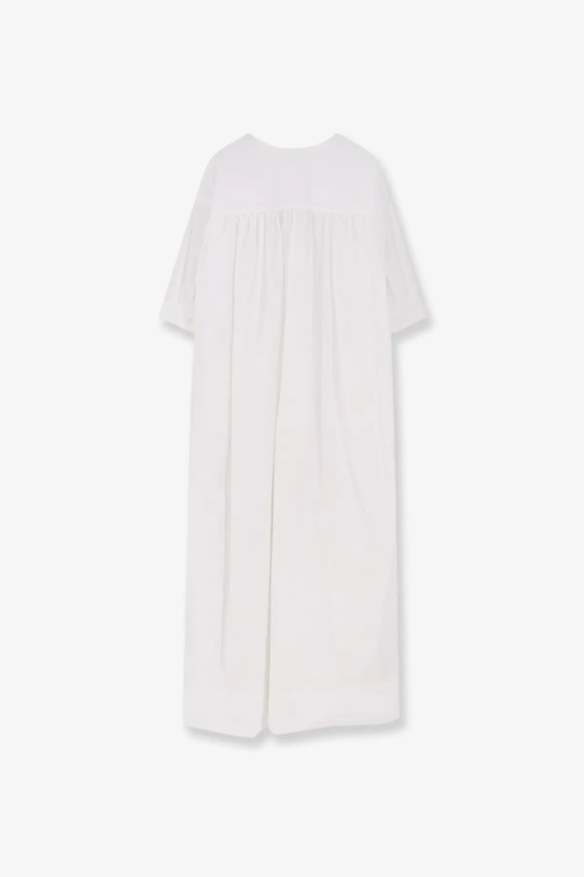 Aspesi women’s cotton long dress in white featuring short sleeves and a gathered neckline in minimalist style