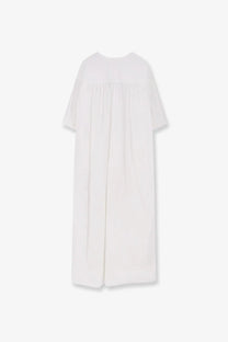Aspesi women’s cotton long dress in white featuring short sleeves and a gathered neckline in minimalist style