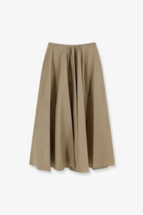 Aspesi women’s cotton long A-line skirt in soft beige with subtle waistband pleats made from lightweight fabric