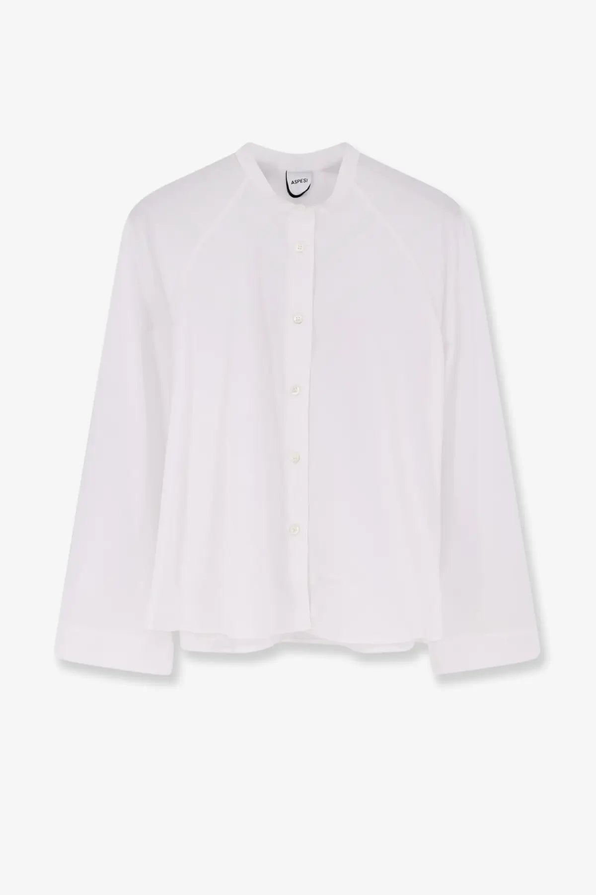 Aspesi women’s white cotton shirt featuring a minimalist design with long sleeves and soft flowing fabric