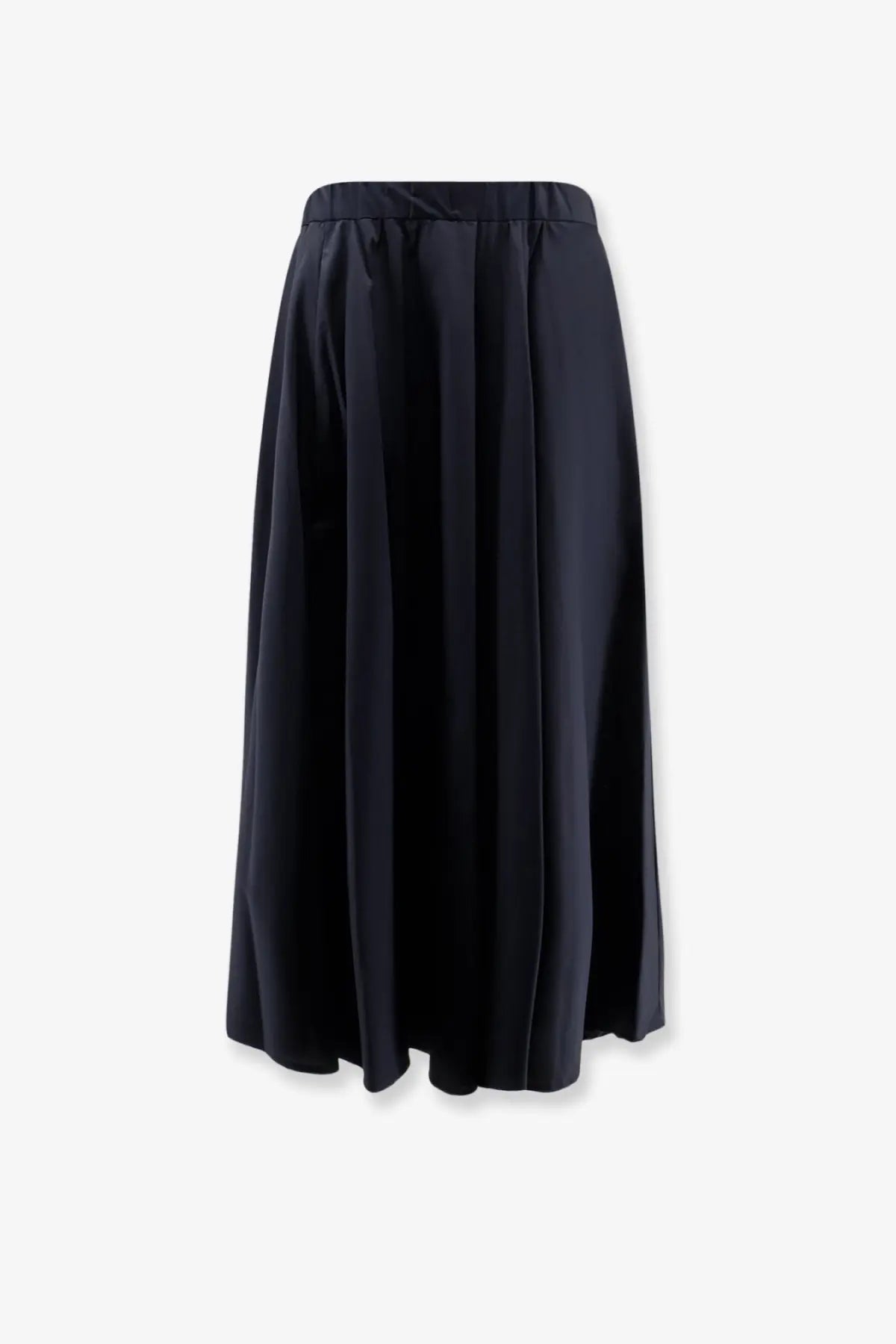 Aspesi women’s navy blue cotton skirt with pleats satin finish and elastic waistband midi length