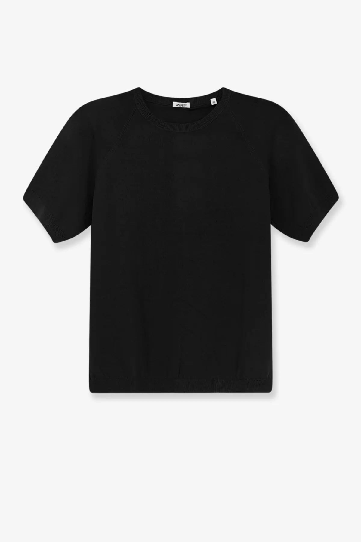 Aspesi women’s black cotton short-sleeved crew neck t-shirt with minimalist design and subtle ribbed texture