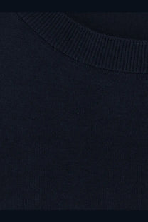 Aspesi women’s dark navy blue cotton crewneck sweater with ribbed knit collar perfect for casual wear