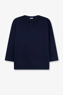 A navy blue oversized cotton sweater for women by Aspesi with long sleeves and a soft smooth fabric design