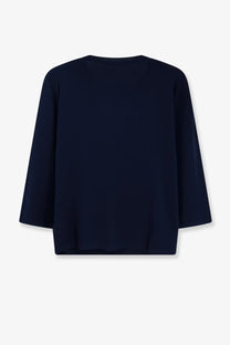 Navy blue cotton sweater by Aspesi featuring a relaxed fit long sleeved top with subtle drape for women
