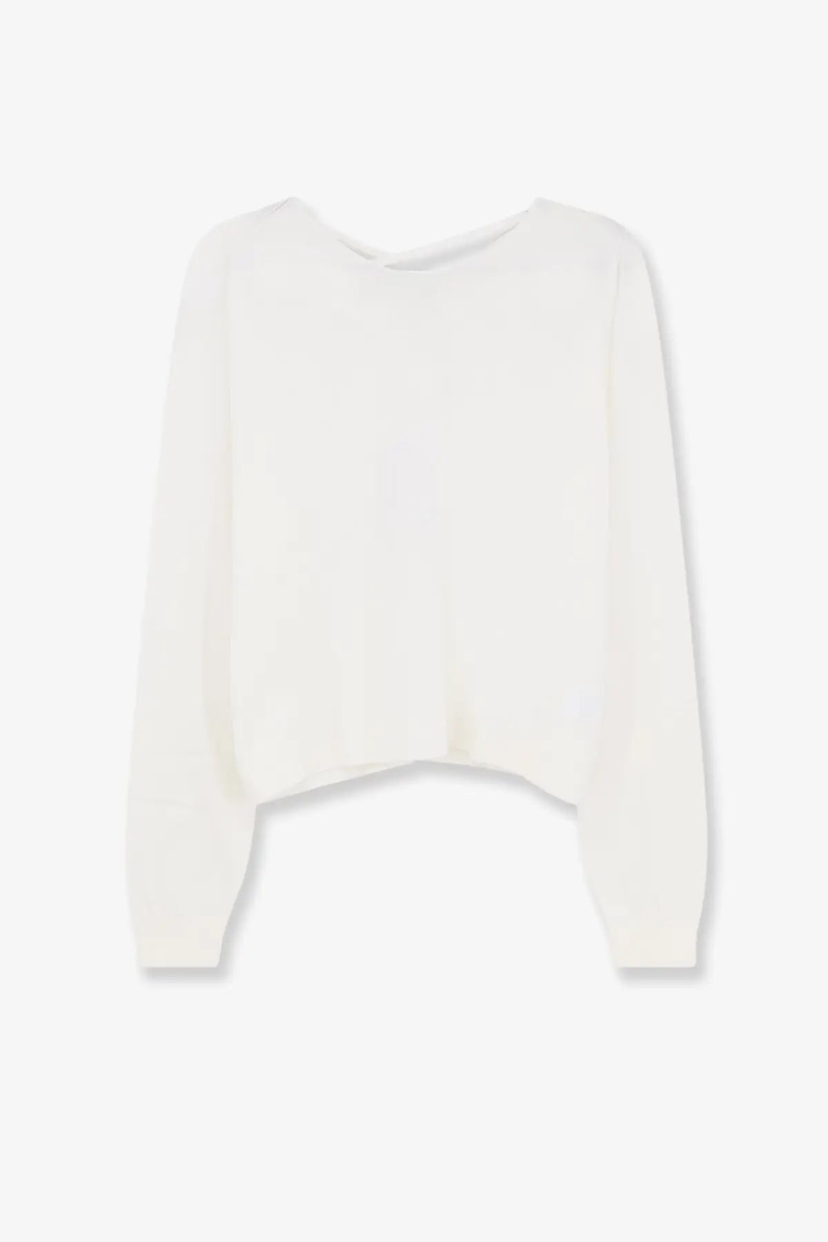 Aspesi women’s white cotton sweater with a soft, off-white cropped design and long sleeves in a relaxed fit