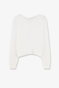 Aspesi women’s white cotton sweater with a soft, off-white cropped design and long sleeves in a relaxed fit