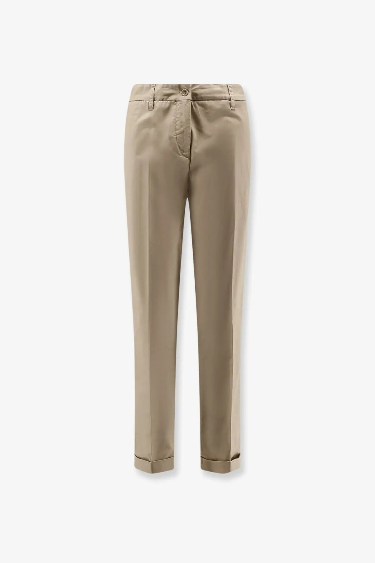 Beige cotton chino trousers by Aspesi for women with classic straight-leg cut and rolled cuffs