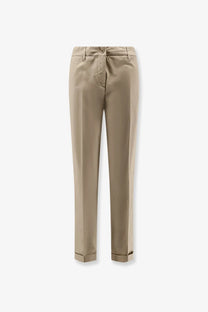 Beige cotton chino trousers by Aspesi for women with classic straight-leg cut and rolled cuffs