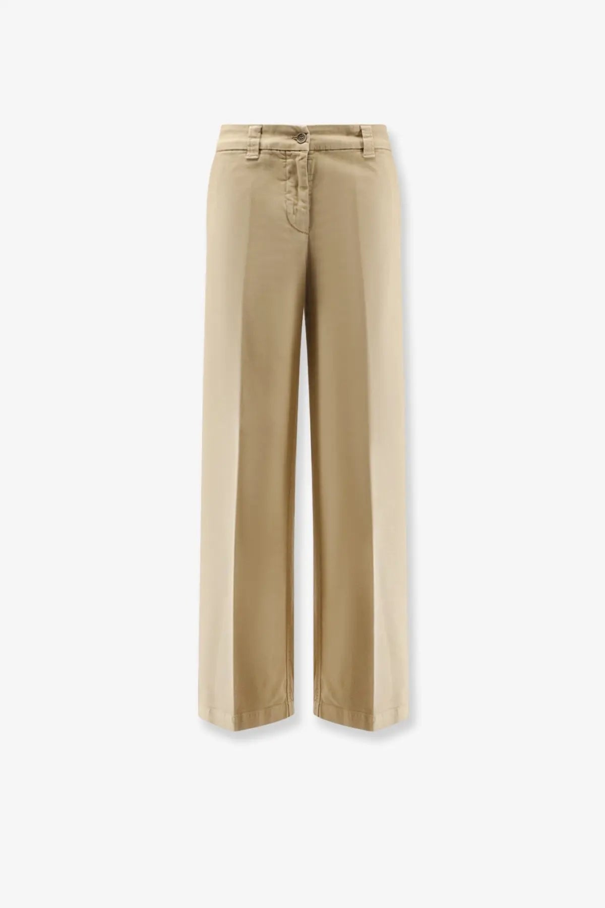 Aspesi women’s cotton trousers green beige wide-leg with tailored cut and subtle front pleats