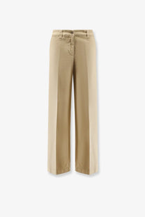 Aspesi women’s cotton trousers green beige wide-leg with tailored cut and subtle front pleats