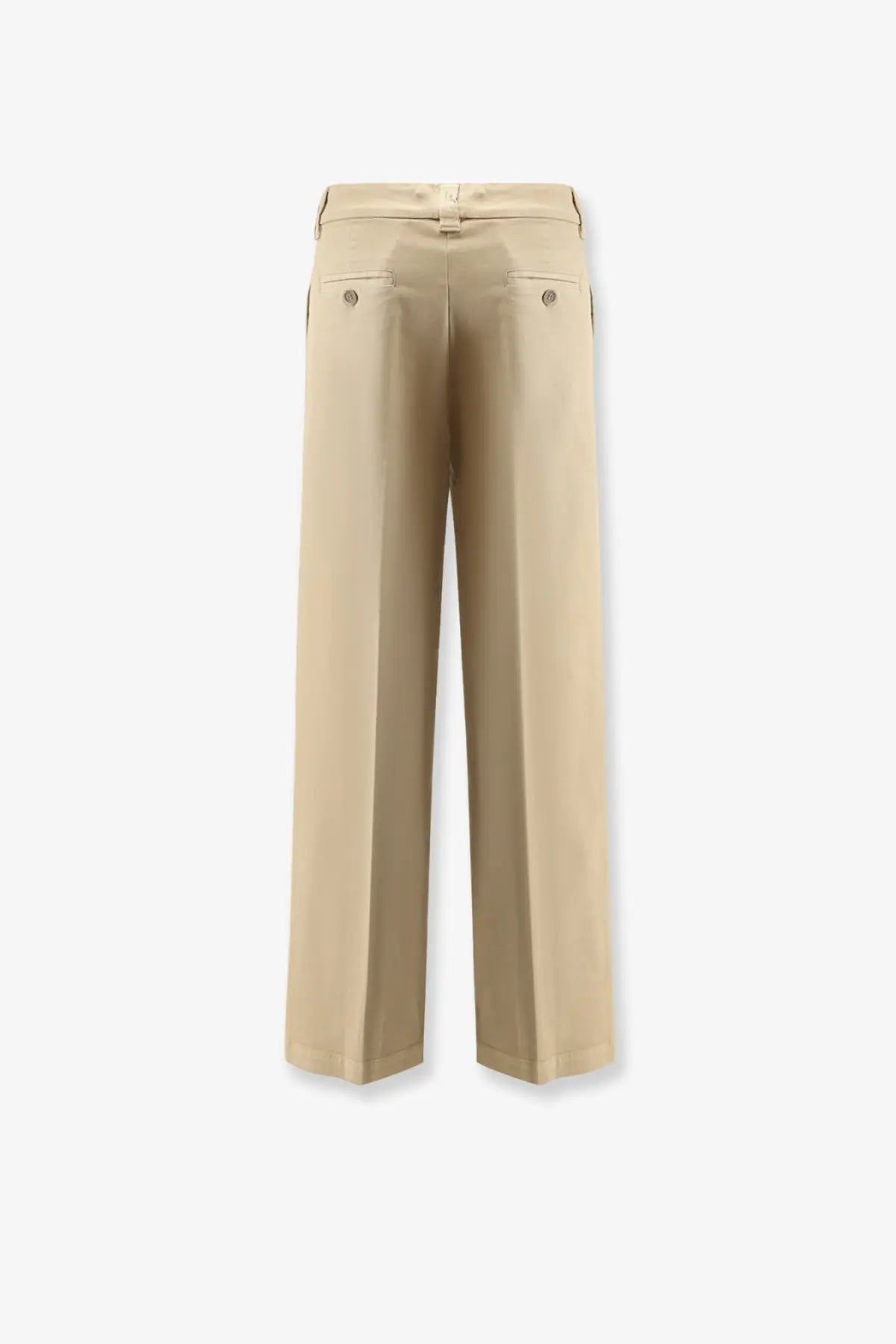 Beige aspesi women’s cotton wide-leg trousers with tailored fit and button details on back pockets shown from back