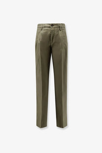 Olive green ASPESI women’s cotton chino trousers with classic straight-leg cut and button closure