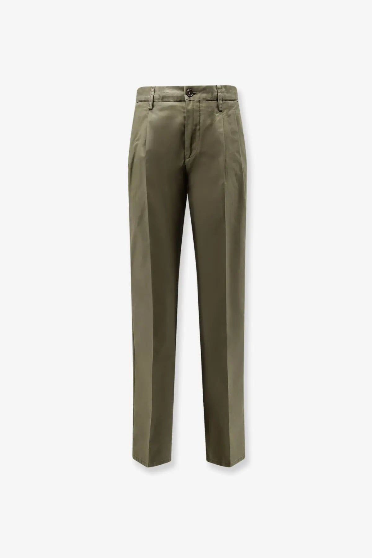 Aspesi women’s olive green cotton chino trousers with classic straight-leg cut and button closure