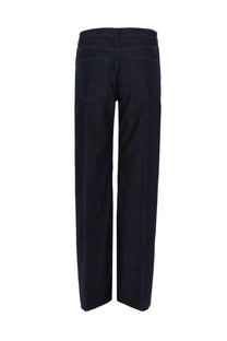 Dark indigo denim trousers with a straight-leg cut and classic back pockets shown from the back in aspesi women’s jeans regular fit blue