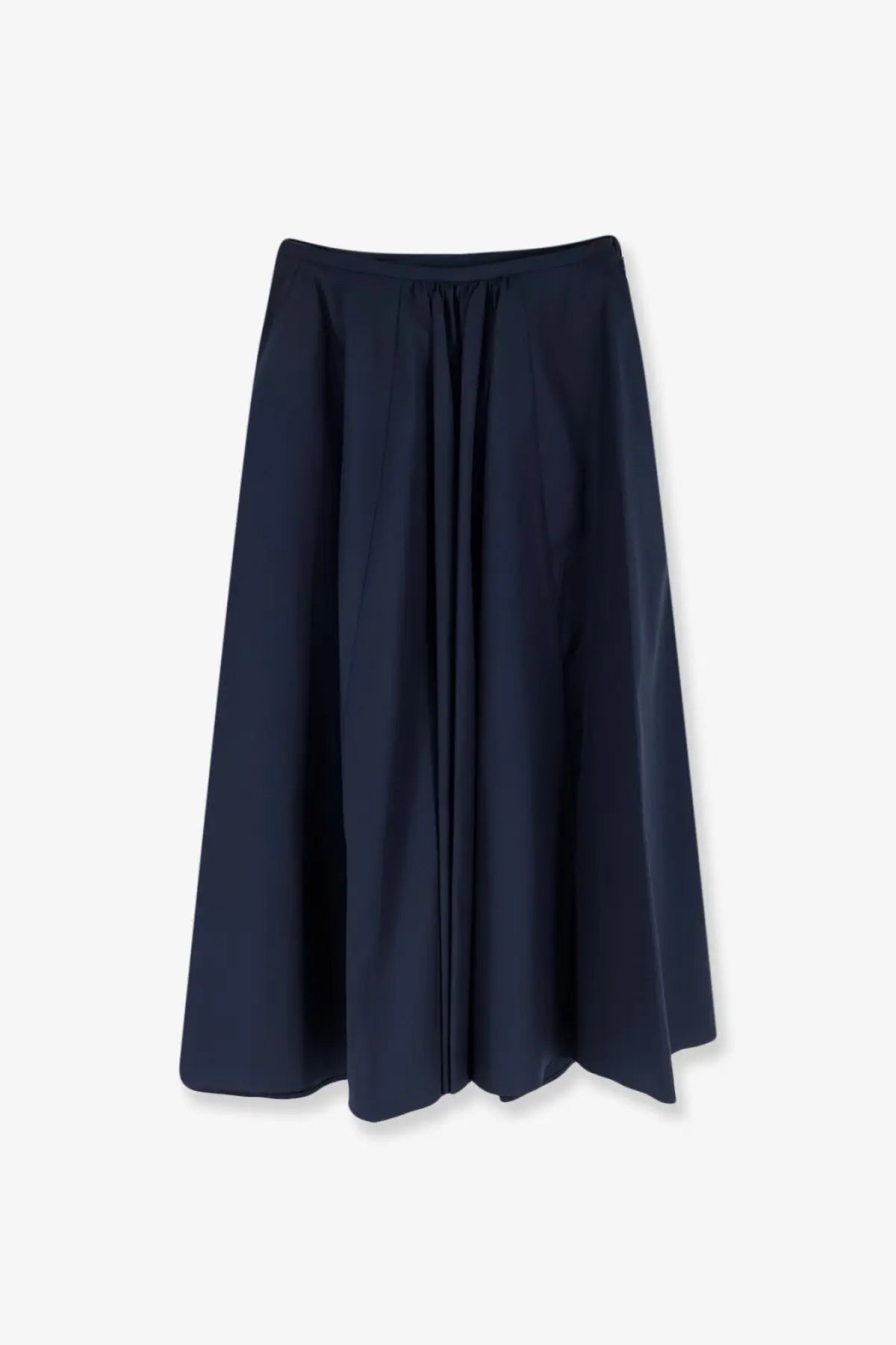 Aspesi women’s long cotton skirt in navy blue with pleats flowing fabric and elastic waistband