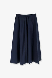 Aspesi women’s long cotton skirt in navy blue with pleated midi design and elastic waistband for comfortable wear