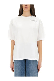 Aspesi women’s white oversized cotton t-shirt with black make my heart sing text printed on the left chest
