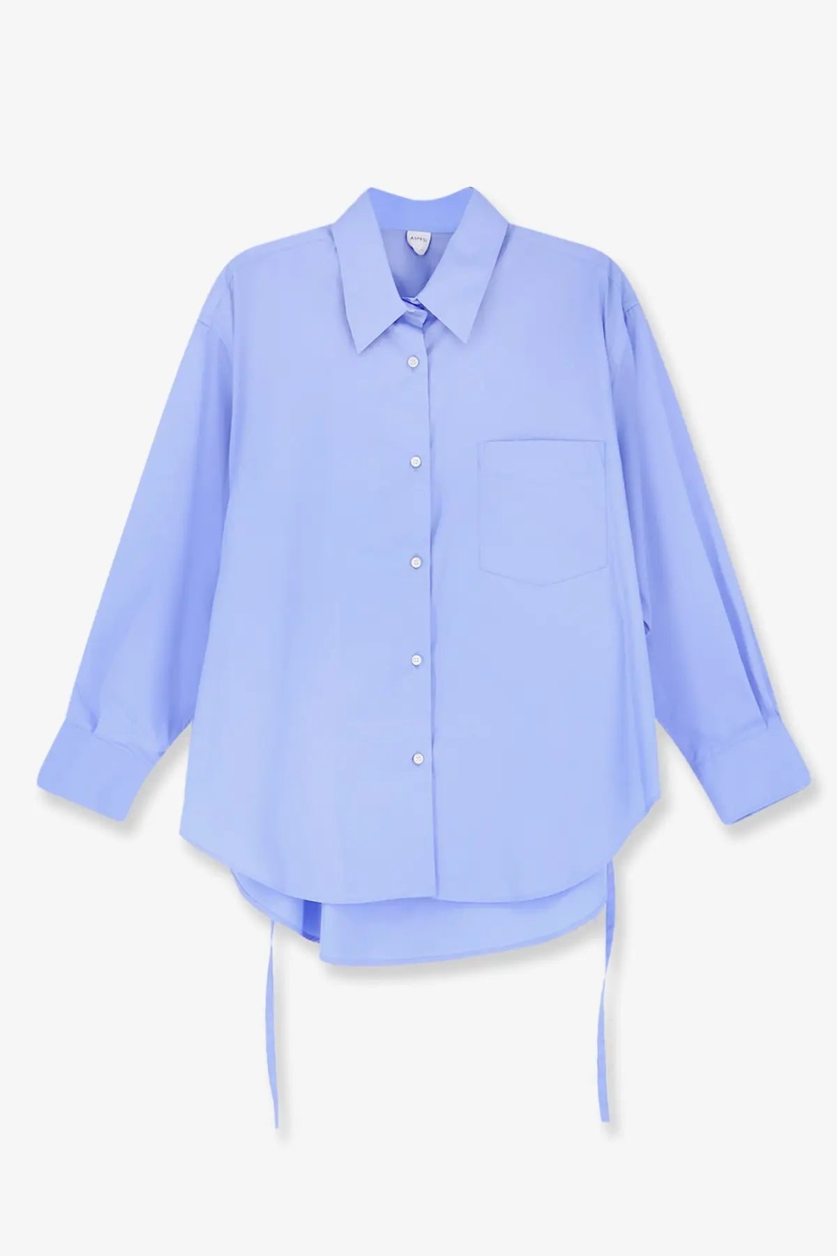 Light blue oversized cotton button-down ASPESI women’s overshirt with chest pocket and tie-side hem