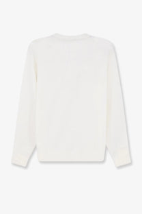 Aspesi women’s white minimalist long-sleeved sweater in silk and linen blend with soft textured knit and relaxed fit