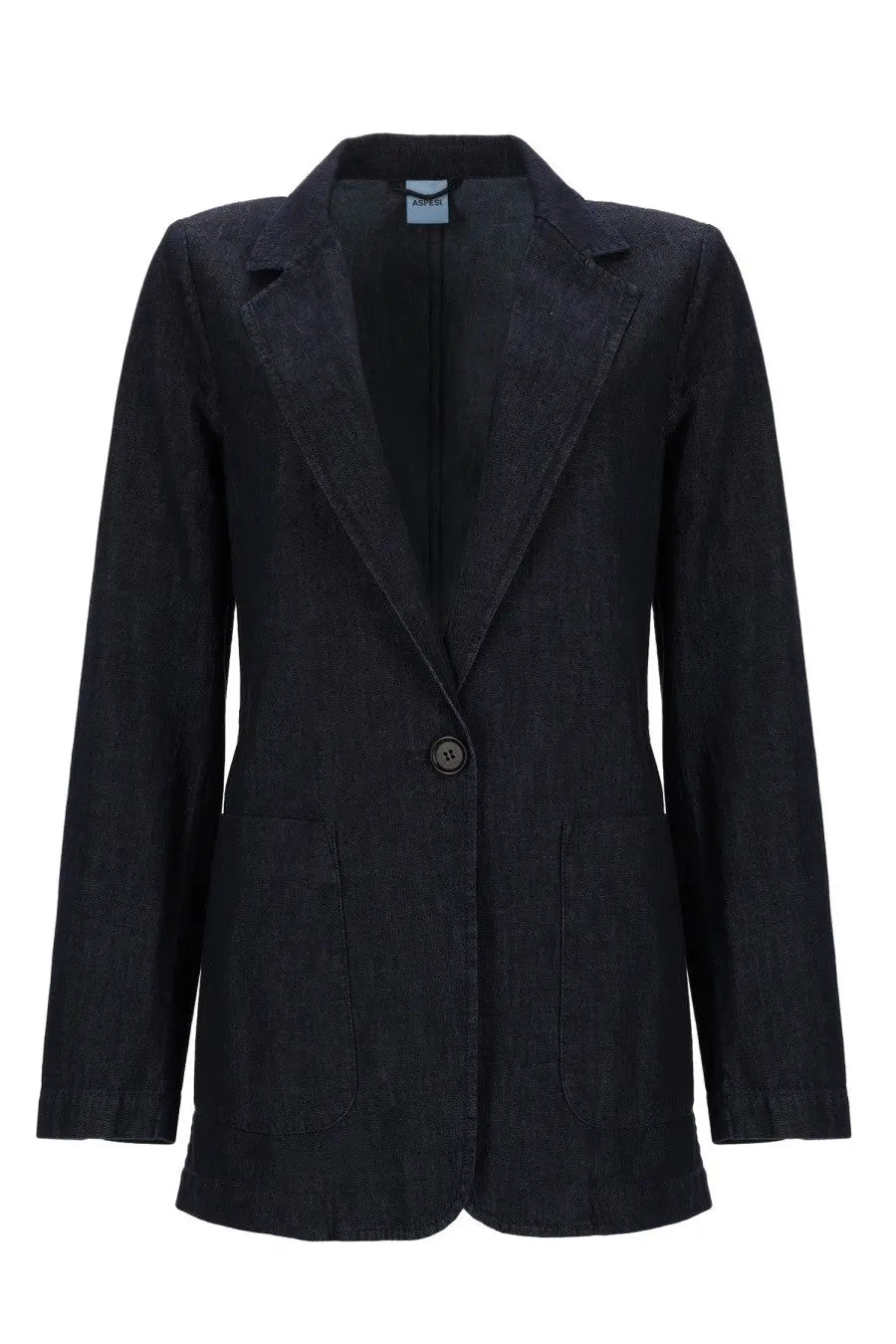 Aspesi womens single breasted blue denim blazer with button and pockets