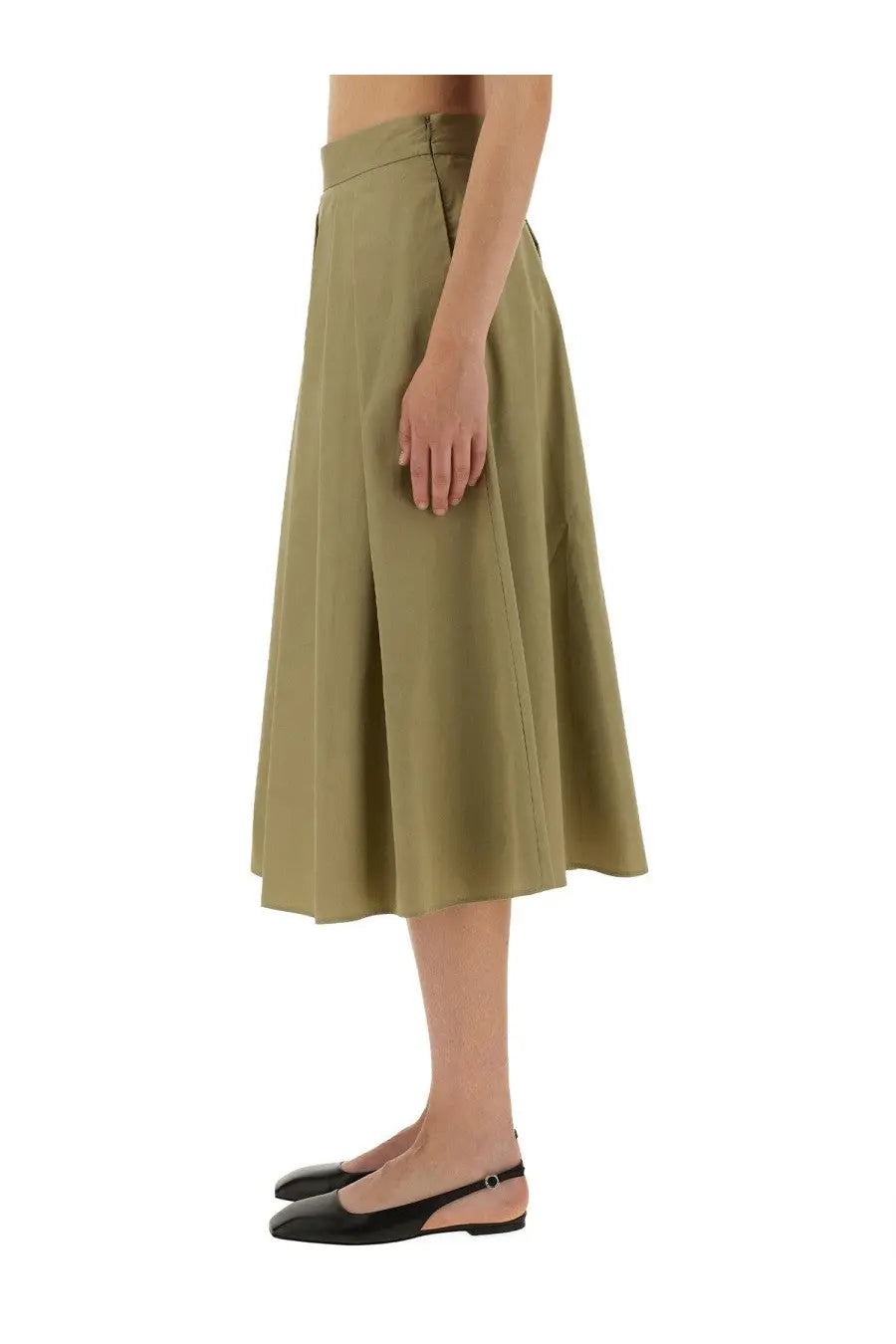 Aspesi women’s olive green pleated midi skirt mod2260 made from beige fabric for stylish everyday wear
