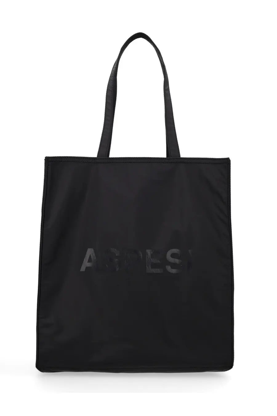 Black ASPESI women’s tote bag made of leather with subtle embossed asos branding on the front