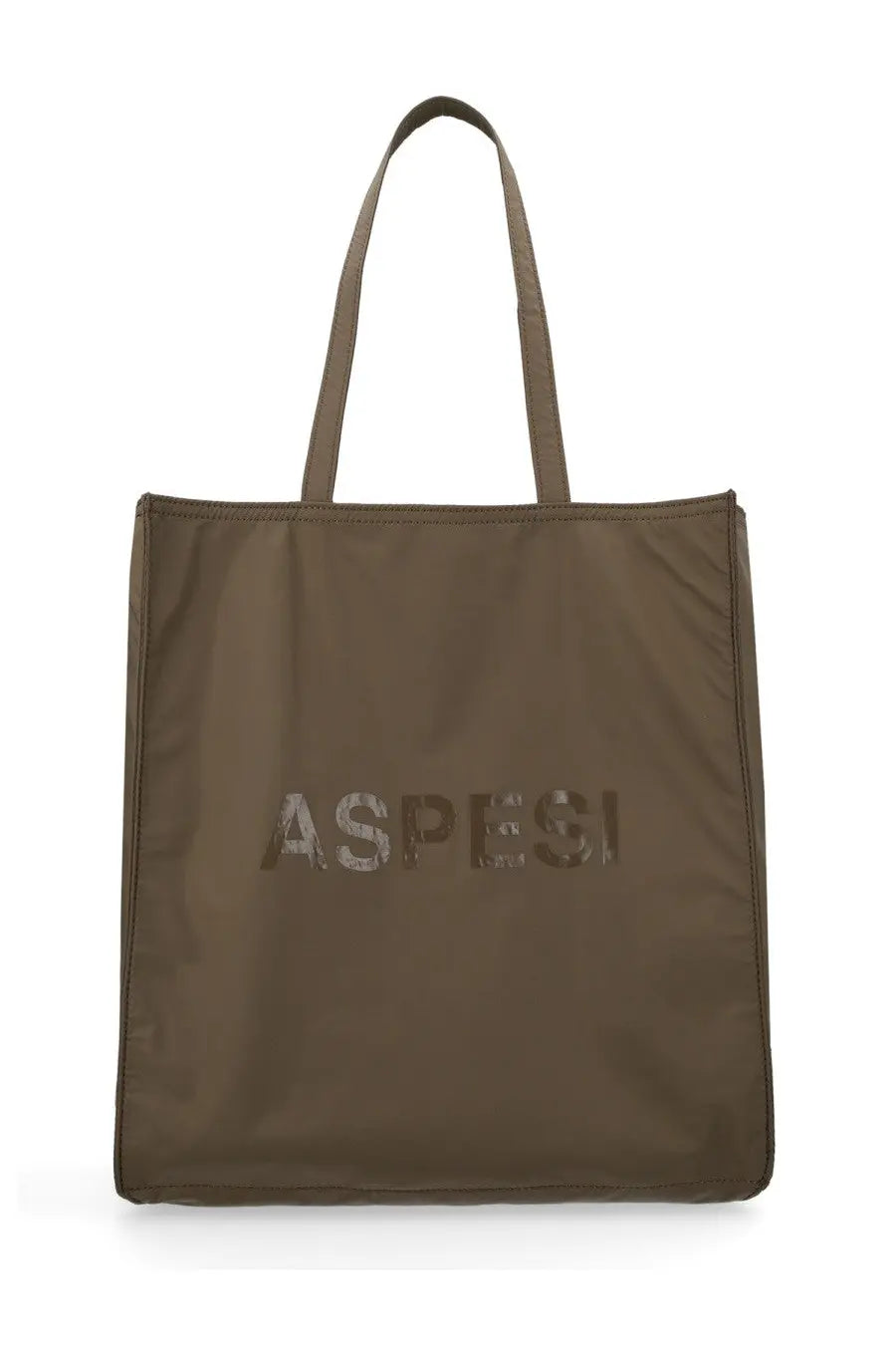 Olive green Aspesi women’s tote bag featuring a subtle tonal logo printed on the front panel