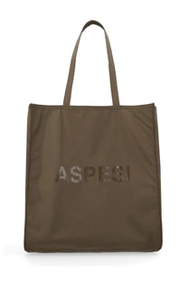 Olive green Aspesi women’s tote bag featuring a subtle tonal logo printed on the front panel