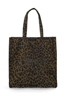 Olive and black leopard-print canvas tote bag with matching handles by ASPESI for women