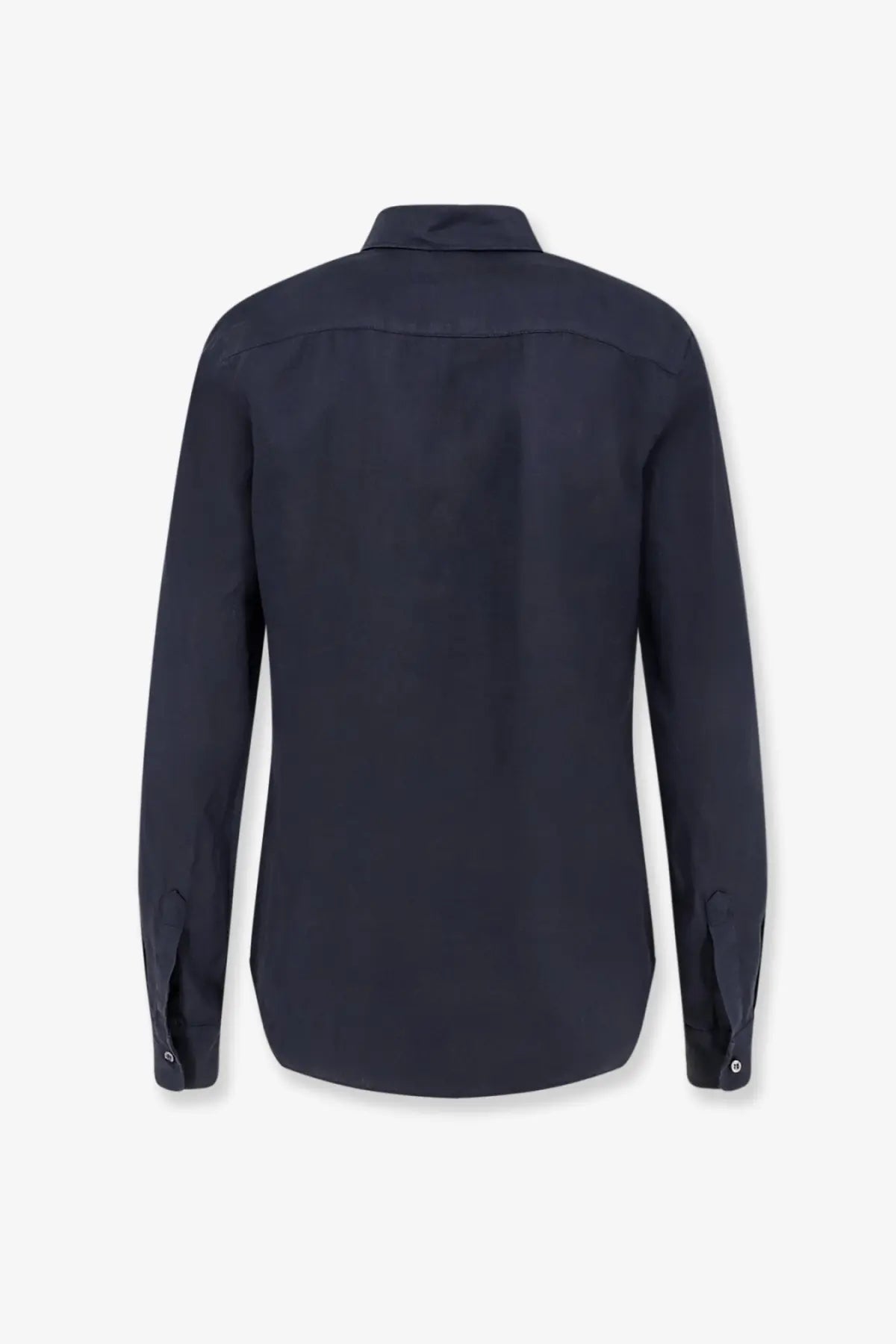 Aspesi women’s vissuto dark navy blue long-sleeved linen shirt with classic collar and buttoned cuffs