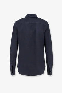 Aspesi women’s vissuto dark navy blue long-sleeved linen shirt with classic collar and buttoned cuffs
