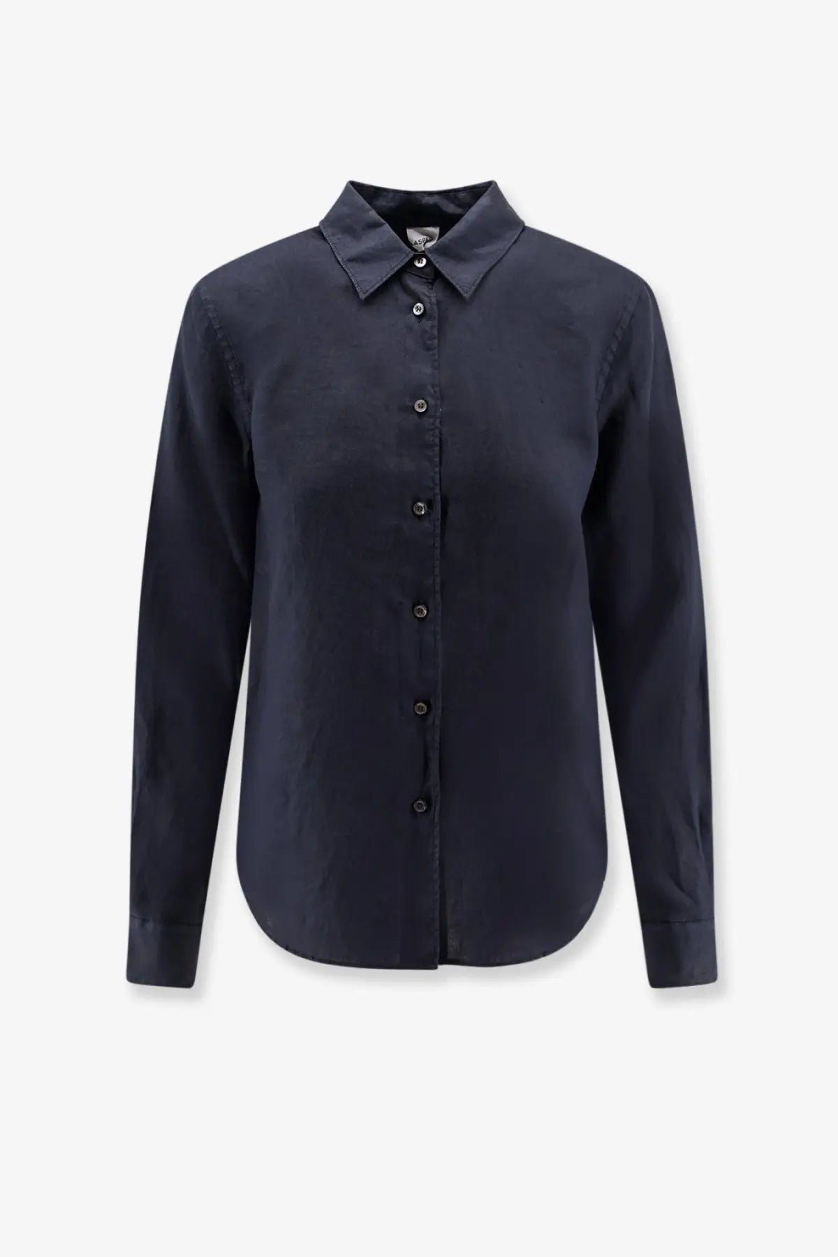 Aspesi women’s vissuto linen shirt blue navy long-sleeved button-up with classic collar and subtle stitching details